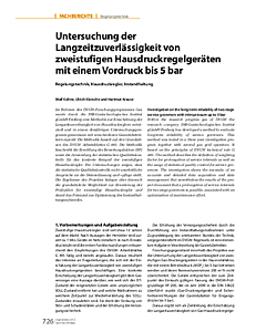 Untersuchung der Langzeitzuverlässigkeit von zweistufigen Hausdruckregelgeräten mit einem Vordruck bis 5 bar