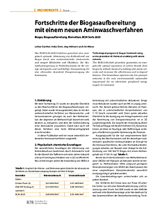 Fortschritte der Biogasaufbereitung mit einem neuen Aminwaschverfahren