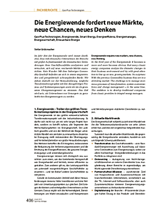 Die Energiewende fordert neue Märkte, neue Chancen, neues Denken