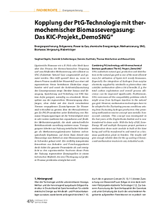 Kopplung der PtG-Technologie mit thermochemischer Biomassevergasung: Das KIC-Projekt „DemoSNG“