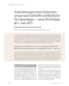 Anforderungen zum Explosionsschutz nach GefStoffV und BetrSichV für Gasanlagen – neue Rechtslage ab 1. Juni 2015