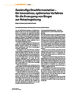 Zweistufige Druckfermentation - Ein innovatives, optimiertes Verfahren für die Erzeugung von Biogas zur Netzeinspeisung