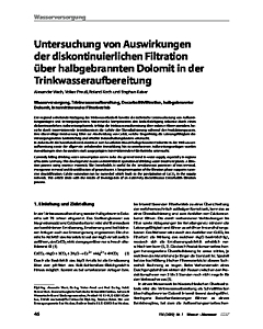 Untersuchung von Auswirkungen der diskontinuierlichen Filtration über halbgebrannten Dolomit in der Trinkwasseraufbereitung