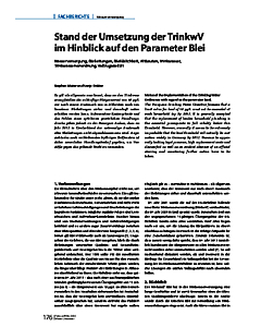 Stand der Umsetzung der TrinkwV im Hinblick auf den Parameter Blei