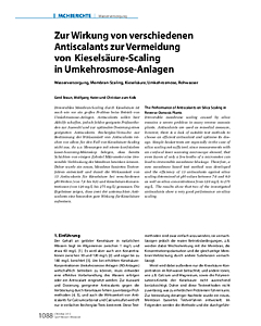 Zur Wirkung von verschiedenen Antiscalants zur Vermeidung von Kieselsäure-Scaling in Umkehrosmose-Anlagen