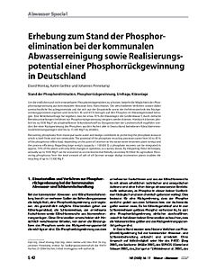 Erhebung zum Stand der Phosphorelimination bei der kommunalen Abwasserreinigung sowie Realisierungspotential einer Phosphorrückgewinnung in Deutschland