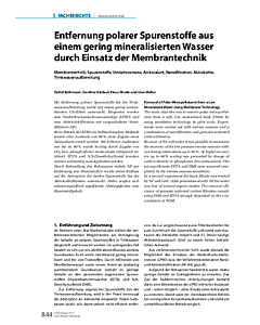 Entfernung polarer Spurenstoffe aus einem gering mineralisierten Wasser durch Einsatz der Membrantechnik