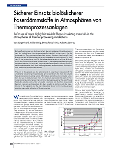 Sicherer Einsatz biolöslicherer Faserdämmstoffe in Atmosphären von Thermoprozessanlagen