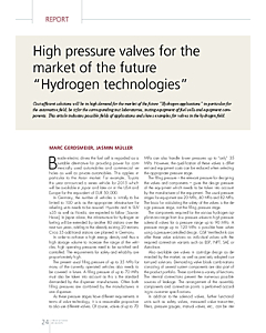 High pressure valves for the market of the future “Hydrogen technologies”