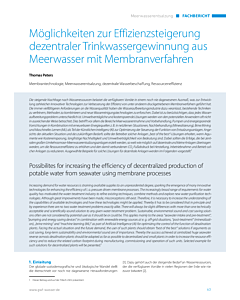 Möglichkeiten zur Effizienzsteigerung dezentraler Trinkwassergewinnung aus Meerwasser mit Membranverfahren