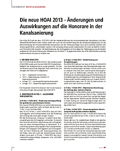 Die neue HOAI 2013 - Änderungen und Auswirkungen auf die Honorare in der Kanalsanierung