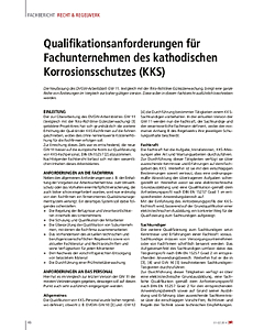 Qualifikationsanforderungen für Fachunternehmen des kathodischen Korrosionsschutzes (KKS)