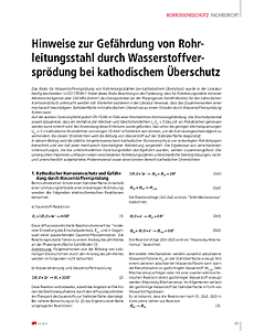 Hinweise zur Gefährdung von Rohrleitungsstahl durch Wasserstoffversprödung bei kathodischem Überschutz