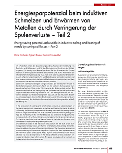 Energiesparpotenzial beim induktiven Schmelzen und Erwärmen von Metallen durch Verringerung der Spulenverluste - Teil 2