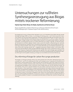 Untersuchungen zur rußfreien Synthesegaserzeugung aus Biogas mittels trockener Reformierung