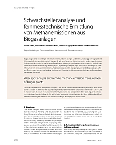 Schwachstellenanalyse und fernmesstechnische Ermittlung von Methanemissionen aus Biogasanlagen