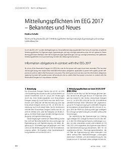 Mitteilungspflichten im EEG 2017 – Bekanntes und Neues