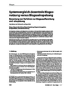 Systemvergleich dezentrale Biogasnutzung versus Biogaseinspeisung