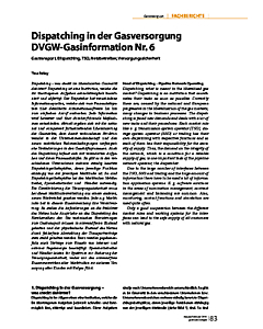 Dispatching in der Gasversorgung DVGW-Gasinformation Nr. 6