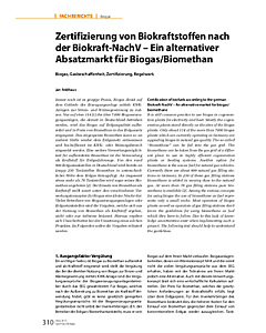 Zertifizierung von Biokraftstoffen nach der Biokraft-NachV – Ein alternativer Absatzmarkt für Biogas/Biomethan