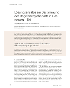 Lösungsansätze zur Bestimmung des Regelenergiebedarfs in Gasnetzen – Teil 1