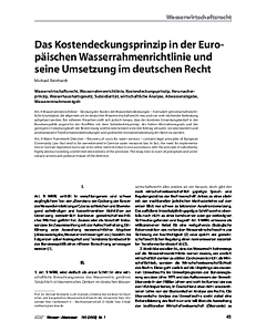 Das Kostendeckungsprinzip in der Europäischen Wasserrahmenrichtlinie und seine Umsetzung im deutschen Recht