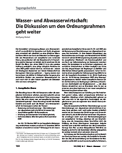 Wasser- und Abwasserwirtschaft:Die Diskussion um den Ordnungsrahmen geht weiter