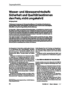 Wasser- und Abwasserwirtschaft: Sicherheit und Qualität bestimmen den Preis, nicht umgekehrt!