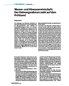 Wasser- und Abwasserwirtschaft: Der Ordnungsrahmen steht auf dem Prüfstand