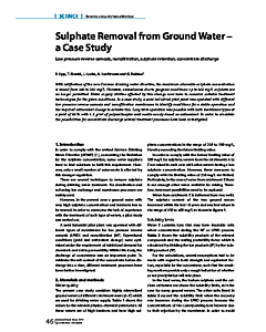 Sulphate Removal from Ground Water - a Case Study