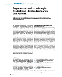 Regenwasserbewirtschaftung in Deutschland – Bestandsaufnahme und Ausblick