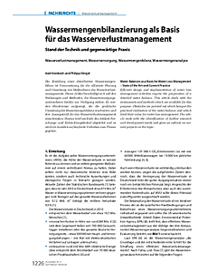 Wassermengenbilanzierung als Basis für das Wasserverlustmanagement