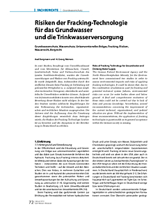 Risiken der Fracking-Technologie für das Grundwasser und die Trinkwasserversorgung