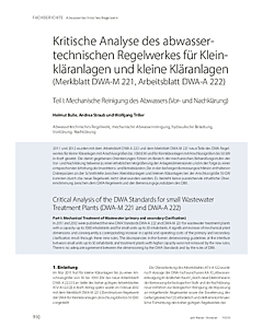 Kritische Analyse des abwasser-technischen Regelwerkes für Kleinkläranlagen und kleine Kläranlagen (Merkblatt DWA-M 221, Arbeitsblatt DWA-A 222)