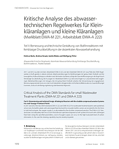 Kritische Analyse des abwassertechnischen Regelwerkes für Kleinkläranlagen und kleine Kläranlagen (Merkblatt DWA-M 221, Arbeitsblatt DWA-A 222)