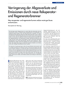 Verringerung der Abgasverluste und Emissionen durch neue Rekuperator und Regeneratorbrenner