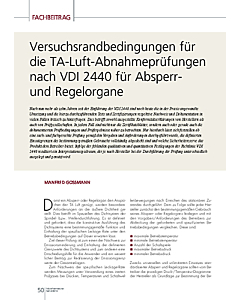 Versuchsrandbedingungen für die TA-Luft-Abnahmeprüfungen nach VDI 2440 für Absperrund Regelorgane