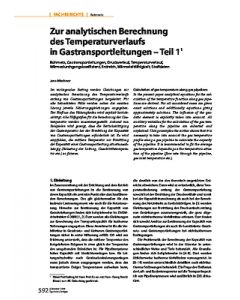 Zur analytischen Berechnung des Temperaturverlaufs in Gastransportleitungen - Teil 11