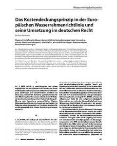 Das Kostendeckungsprinzip in der Europäischen Wasserrahmenrichtlinie und seine Umsetzung im deutschen Recht