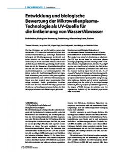 Entwicklung und biologische Bewertung der Mikrowellenplasma- Technologie als UV-Quelle für die Entkeimung von Wasser/Abwasser