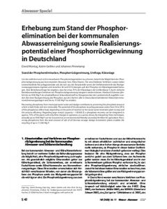 Erhebung zum Stand der Phosphorelimination bei der kommunalen Abwasserreinigung sowie Realisierungspotential einer Phosphorrückgewinnung in Deutschland