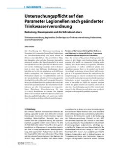 Untersuchungspflicht auf den Parameter Legionellen nach geänderter Trinkwasserverordnung