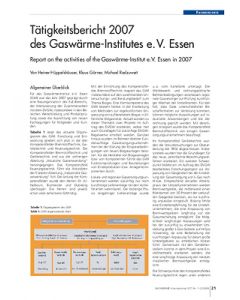 Tätigkeitsbericht 2007 des Gaswärme-Institutes e. V. Essen