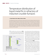 Temperature distribution of liquid metal fin in refractory of induction crucible furnaces
