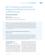 Teil 2: Systeme zur technischen Regenwasserfiltration: Kennwerte und Bemessung