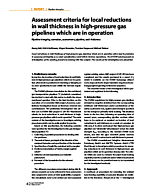 Assessment criteria for local reductions in wall thickness in high-pressure gas pipelines which are in operation