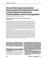 Herausforderungen des globalen Klimawandels für die Wasserwirtschaft in Deutschland: Praxisberichte, Handlungsfelder und Forschungsbedarf