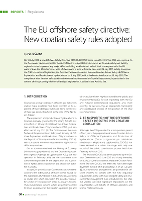 The EU offshore safety directive: New croatian safety rules adopted