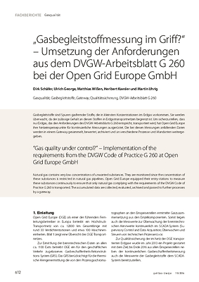 „Gasbegleitstoffmessung im Griff?“ – Umsetzung der Anforderungen aus dem DVGW-Arbeitsblatt G 260 bei der Open Grid Europe GmbH