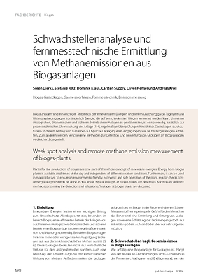Schwachstellenanalyse und fernmesstechnische Ermittlung von Methanemissionen aus Biogasanlagen